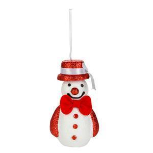 Suspension bonhomme de neige - 8 x 14 cm - Blanc, rouge