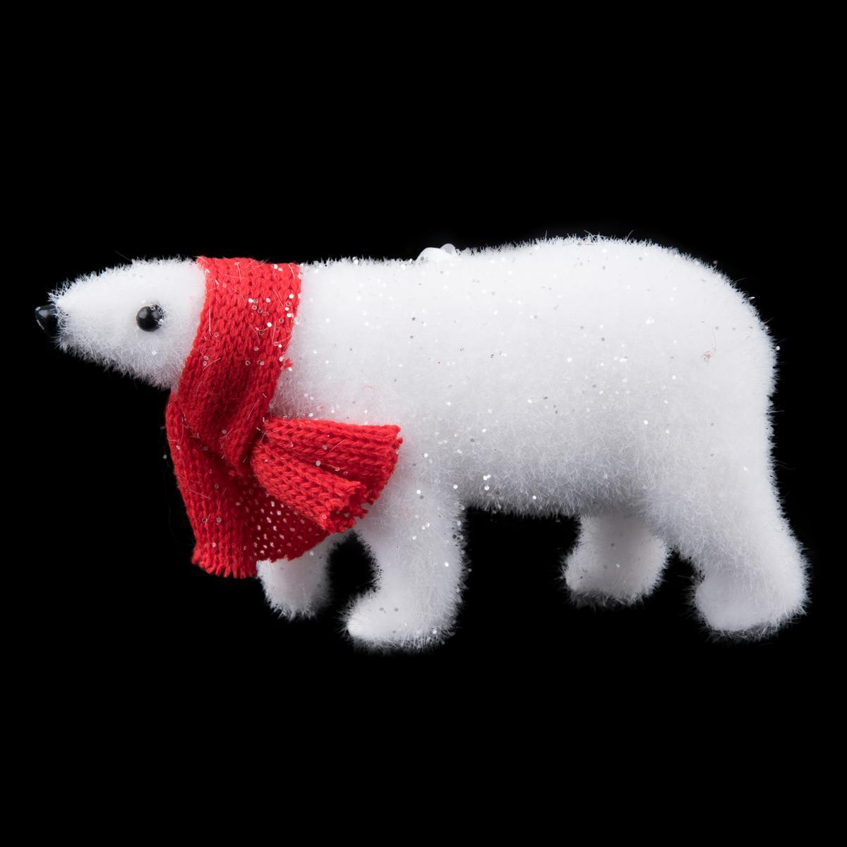 Suspension ours blanc debout - 14 x 4 x H 8 cm - Rouge, blanc