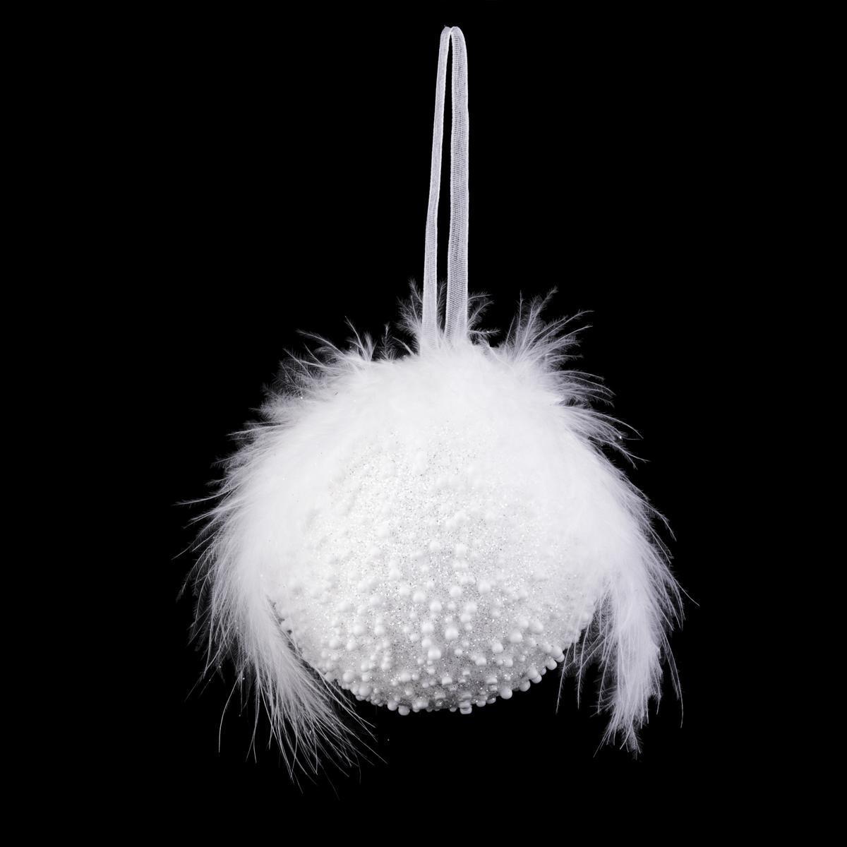Boule de Noël neige et plumes - ø 8 cm - Blanc
