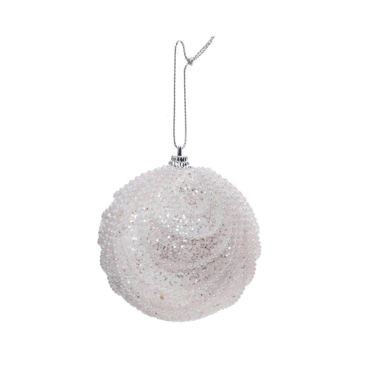 Boule de Noël chaîne de perles - ø 8 cm - Blanc