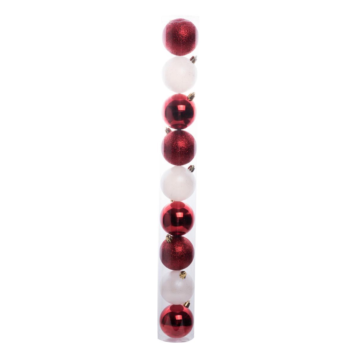 9 boules de Noël - ø 6 cm - Blanc, rouge
