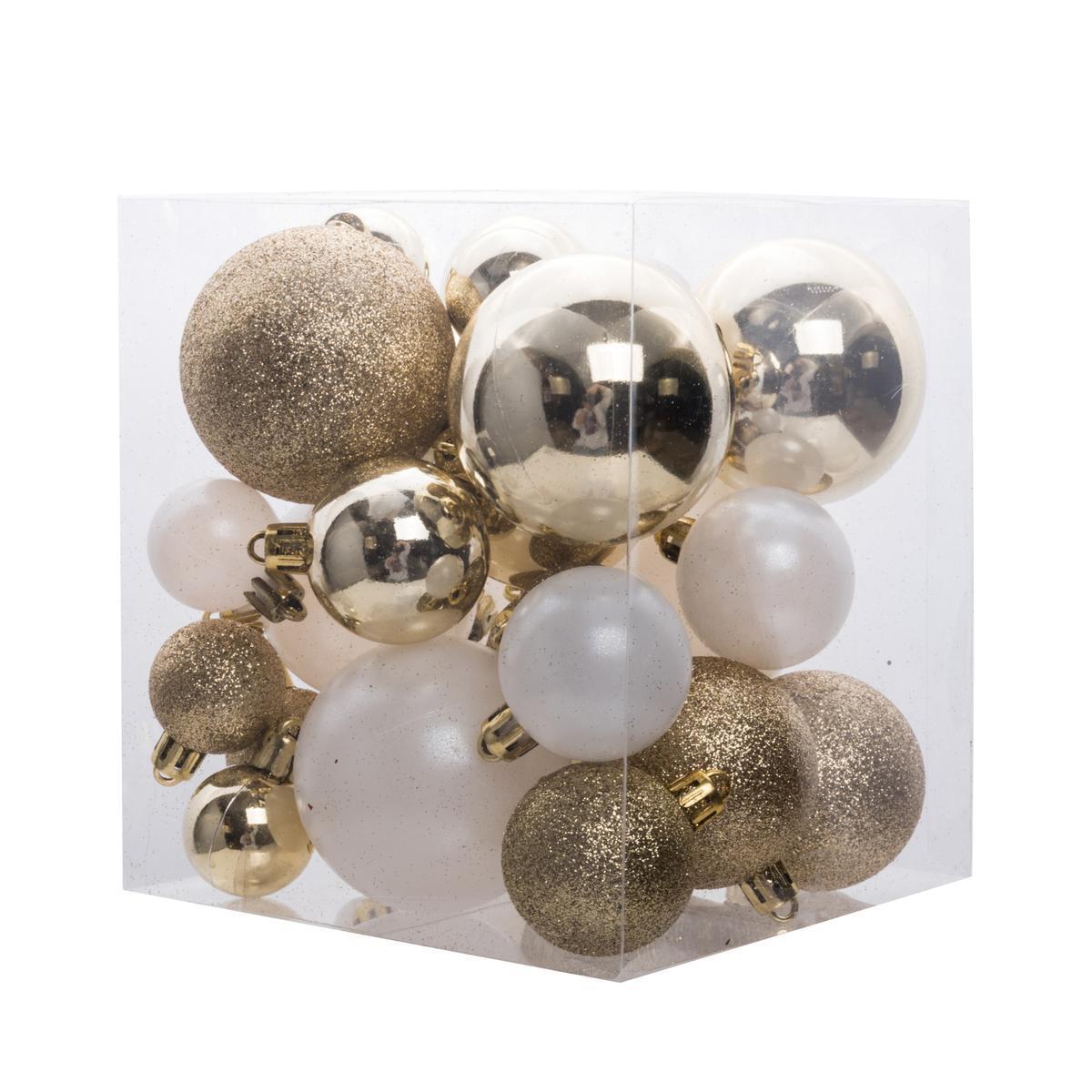 31 boules de Noël - ø 3 à 6 cm - Blanc, or