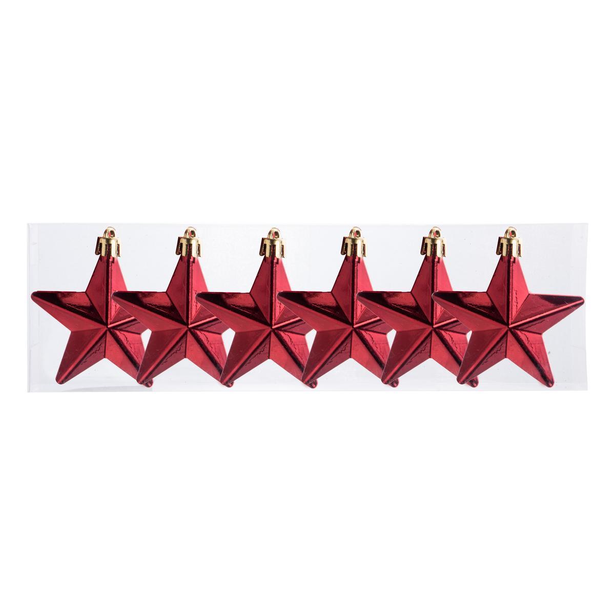 6 suspensions étoile - ø 6.5 cm - Rouge, or