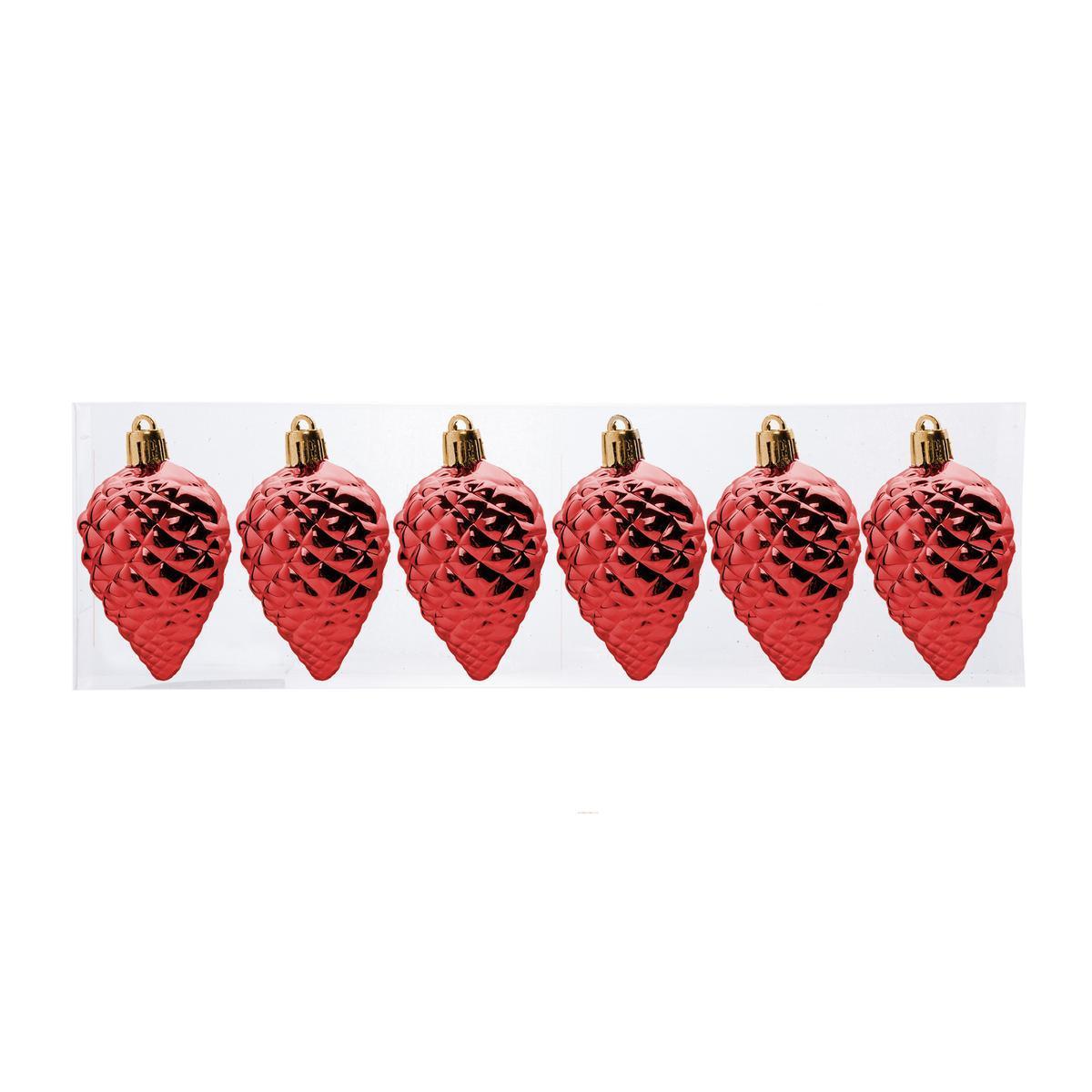 6 suspensions pomme de pin - H 6.5 cm - Rouge