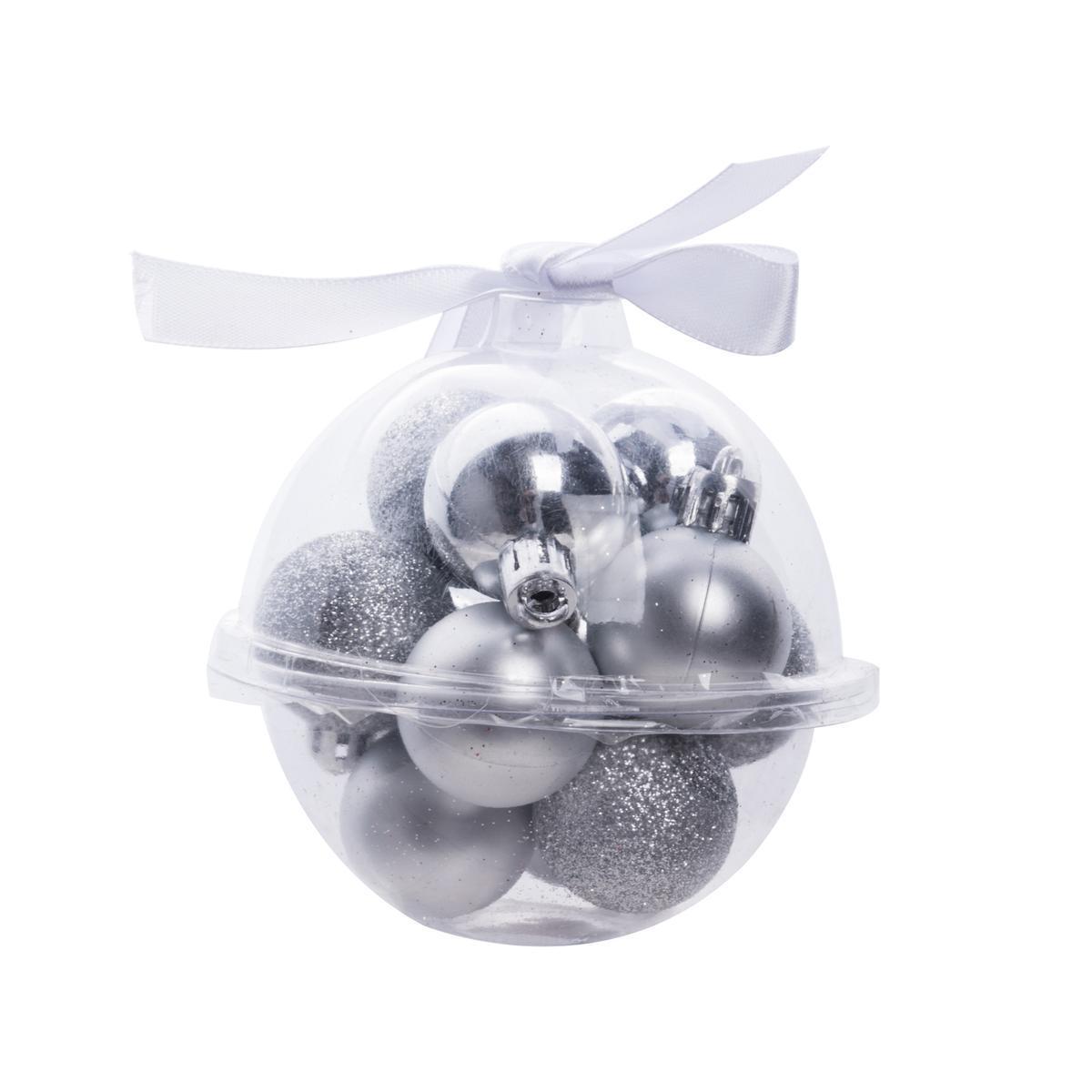 12 mini-boules de Noël dans leur boîte giga-boule - ø 3 cm - Différents coloris - Argent