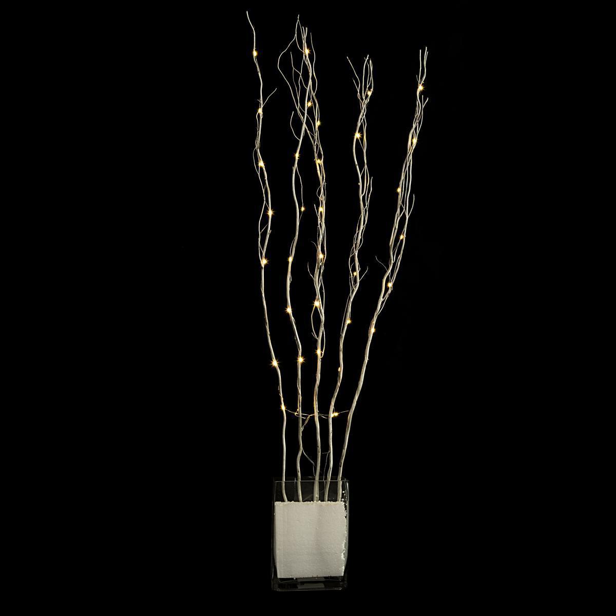 Fagot à bois branches lumineuses 40 LED - Blanc chaud - H 1 m - Blanc