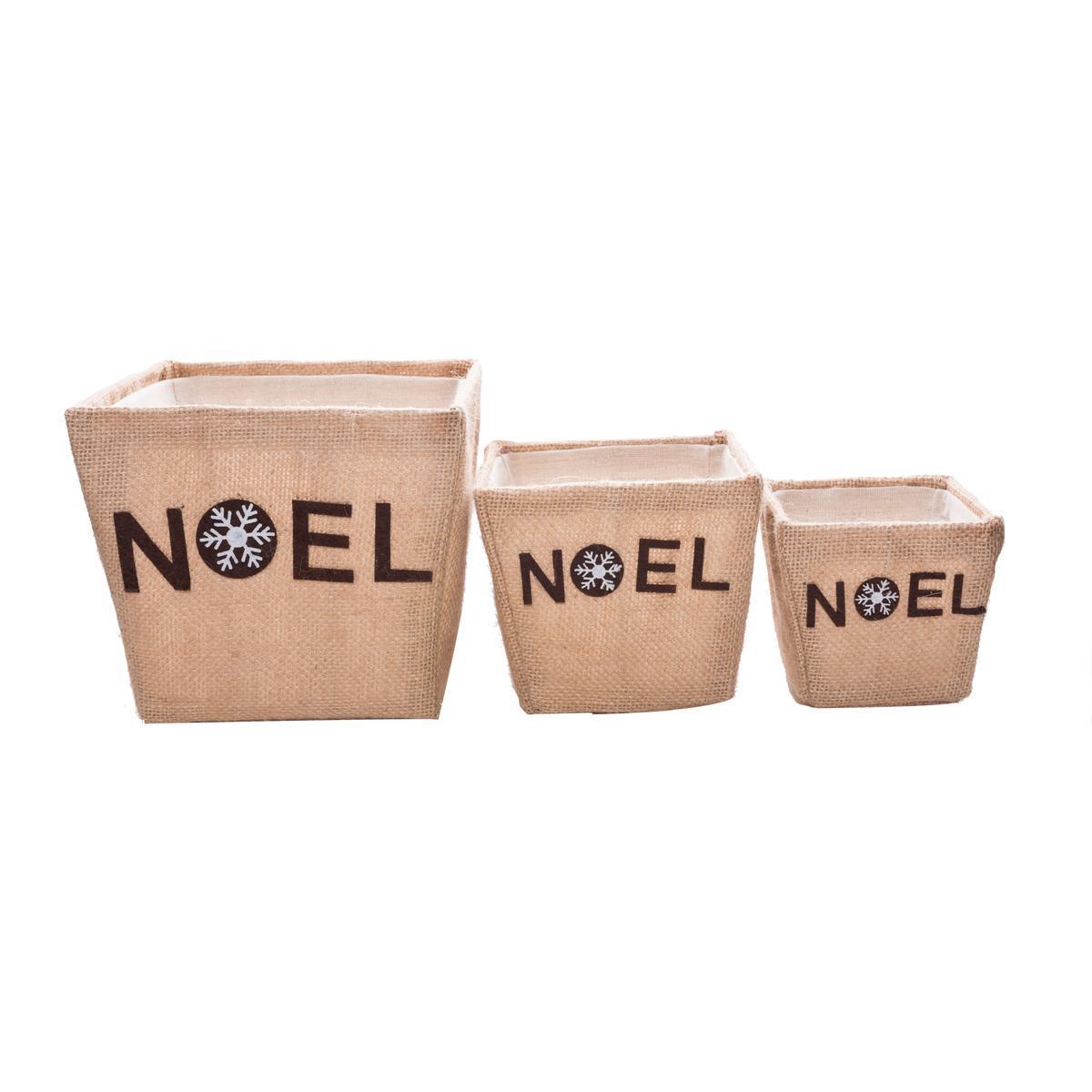 3 paniers de Noël en intissé - Différentes tailles - Marron, beige, blanc