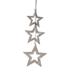 Suspension étoiles de bois patinées - H 35 cm - Marron, blanc