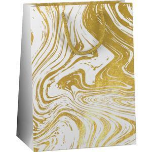 Sac cadeau motif marbre - Taille M - Différents formats - Blanc, doré