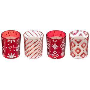 4 bougies parfumées et leurs photophores de Noël - H 6 cm - Rouge, blanc