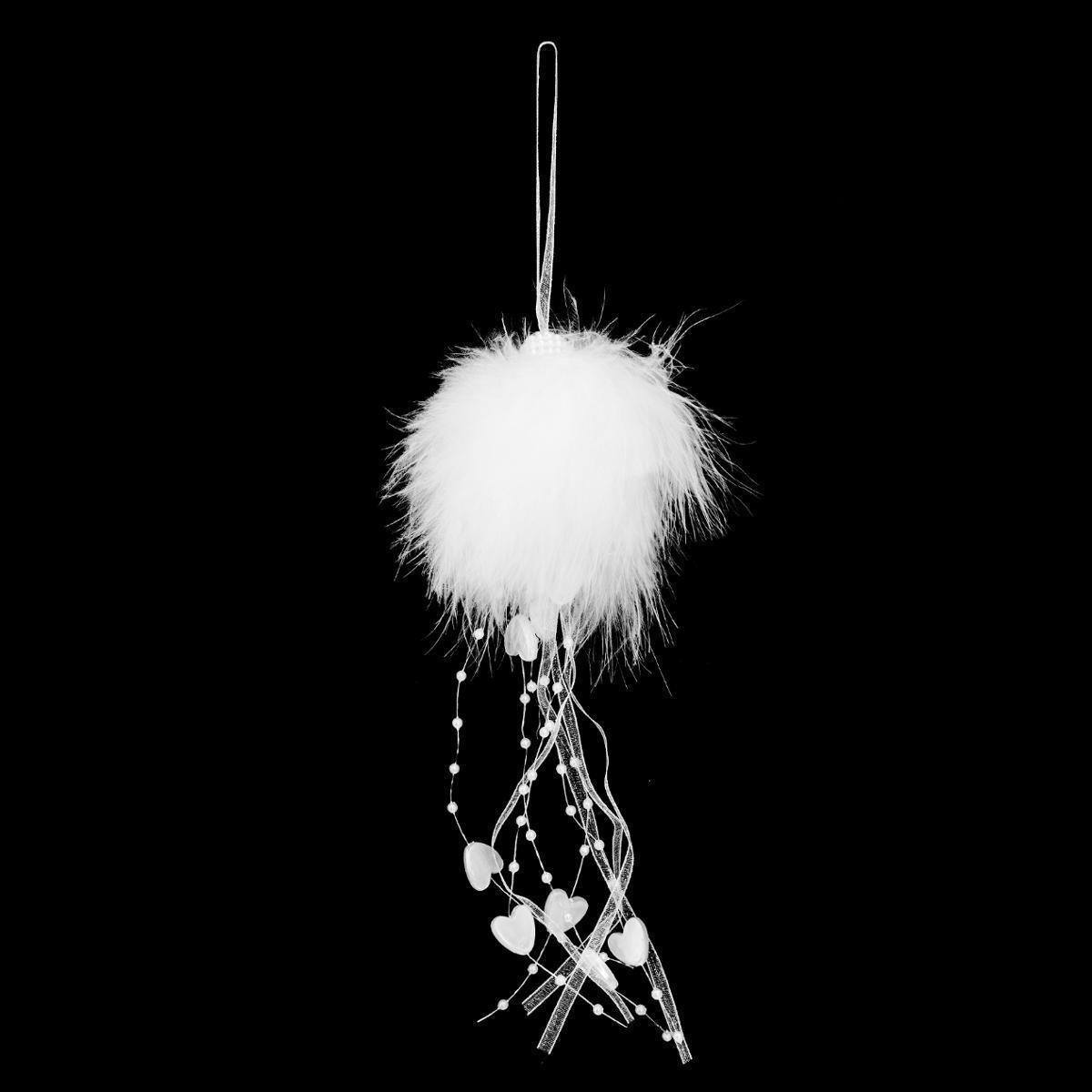 Boule de plumes et perles - H 18 cm - Blanc
