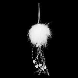 Boule de plumes et perles - H 18 cm - Blanc