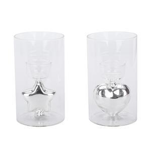 Photophore vase à cœur ou étoile intérieurs - ø 8.5 x H 15 cm - Différents modèles - Transparent, argenté