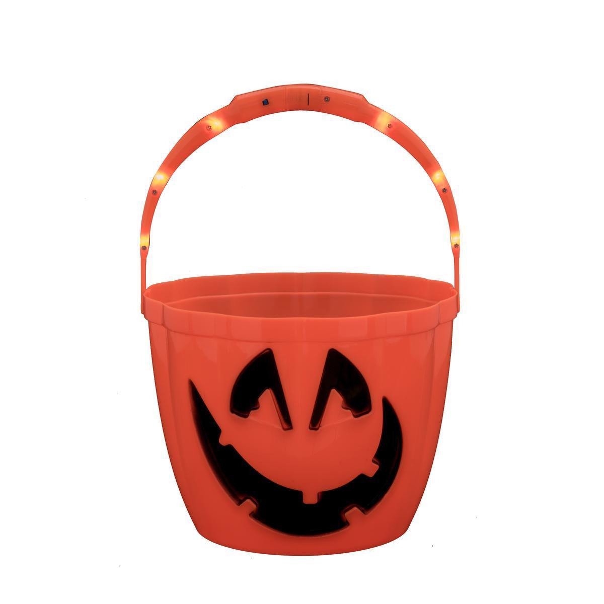 Seau à bonbons d'Halloween lumineux -  H 16 cm - Orange - C'PARTY