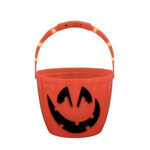 Seau à bonbons d'Halloween lumineux -  H 16 cm - Orange - C'PARTY