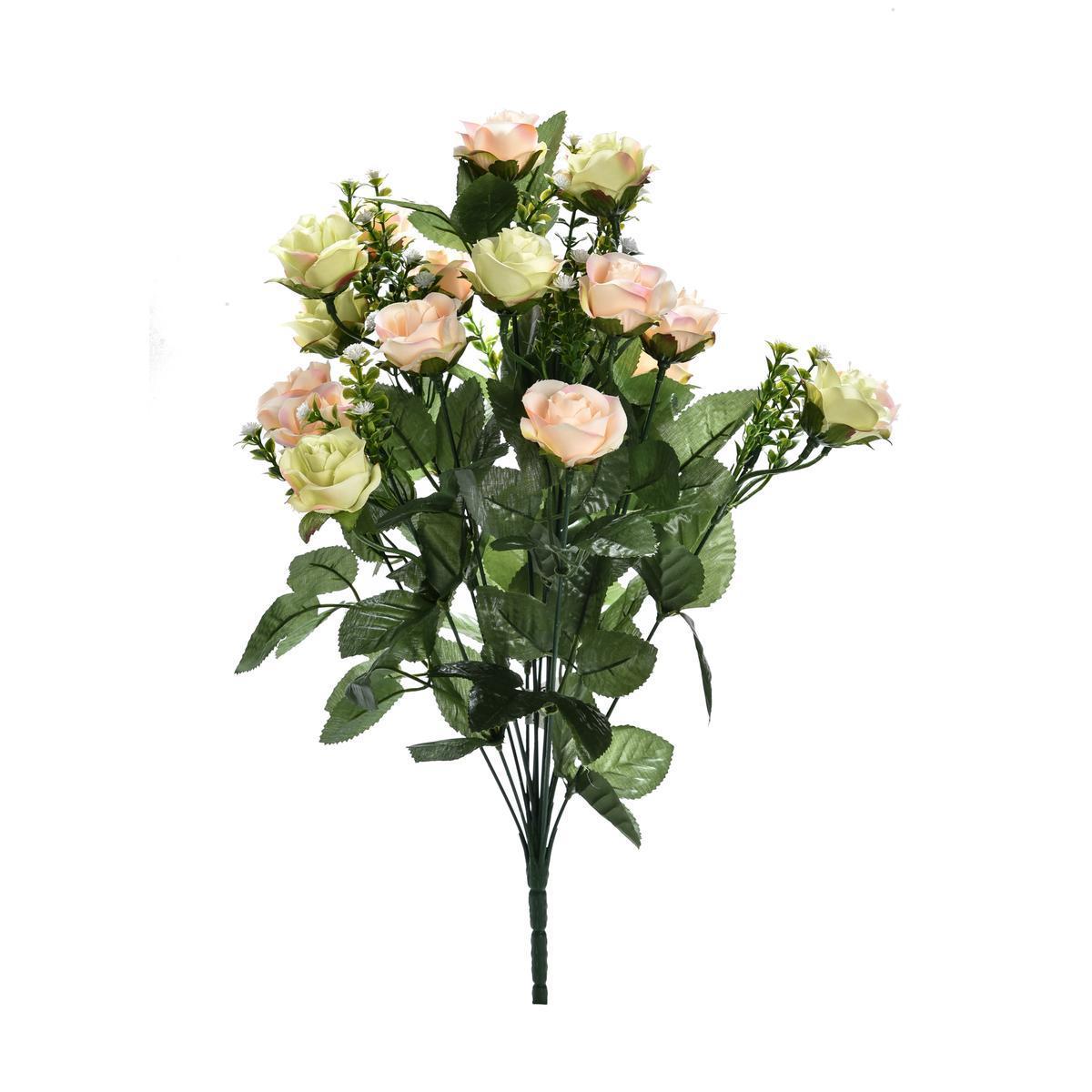 Bouquet de mini-roses artificielles - H 44 cm - Différents modèles - Vert, rouge, rose, bleu