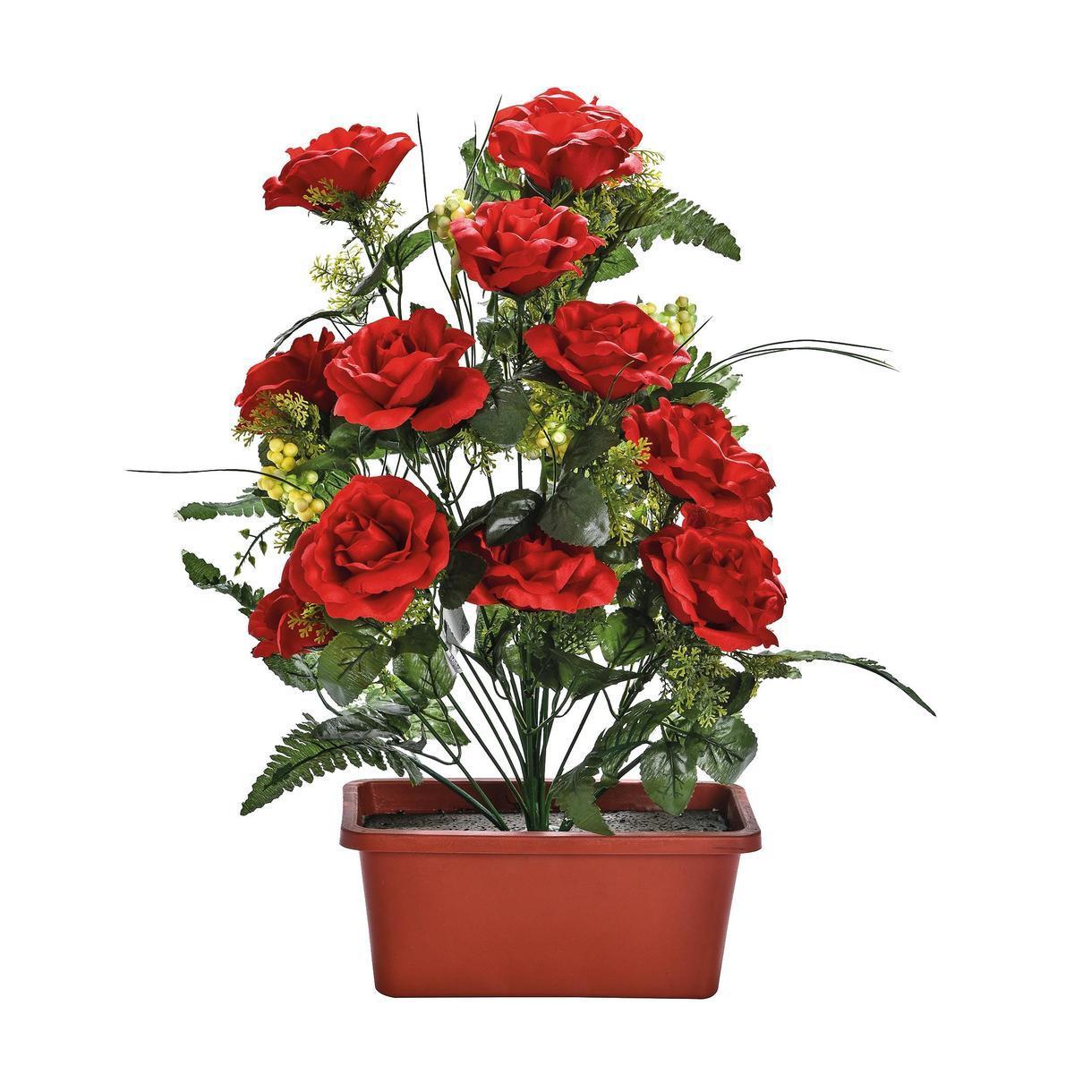 Composition de roses et baies artificielles - H 52 cm - Différents modèles - Vert, rouge, blanc