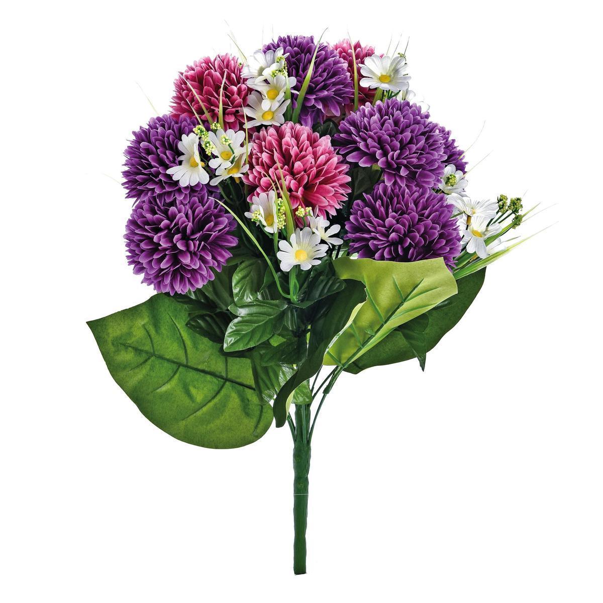 Bouquet de chrysanthèmes et petites fleurs synthétiques - H 48 cm - Différents modèles - Vert, orange, violet, rouge