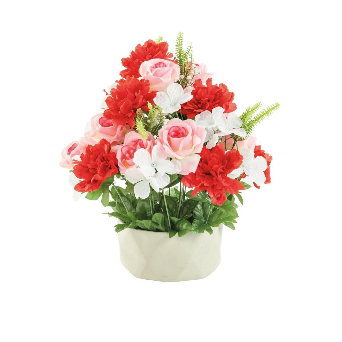 Pivoines et roses artificielles en pot - H 43 cm - Différents modèles - Rose, orange, rouge, blanc