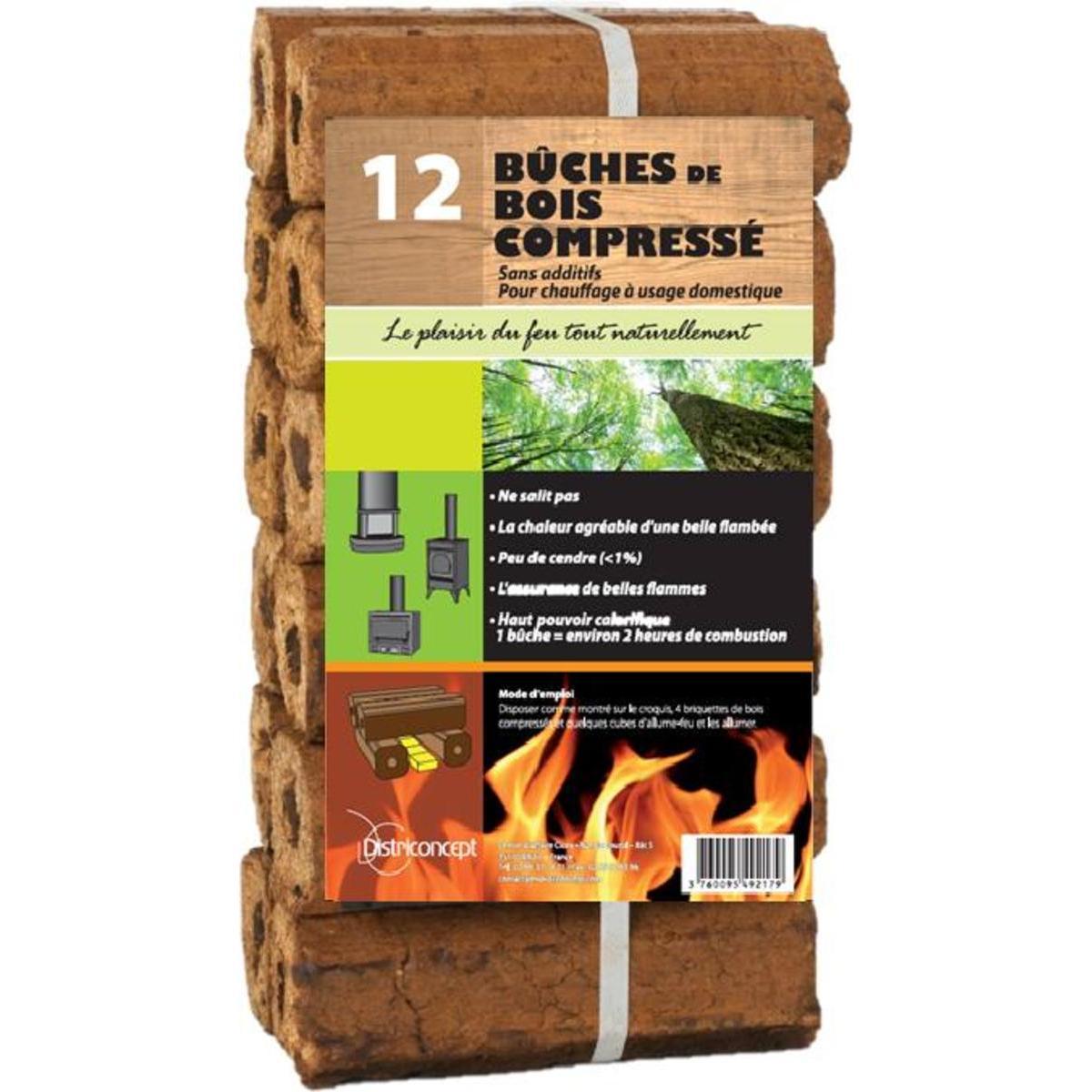 Bûches de bois compressées pack de 12 bûches