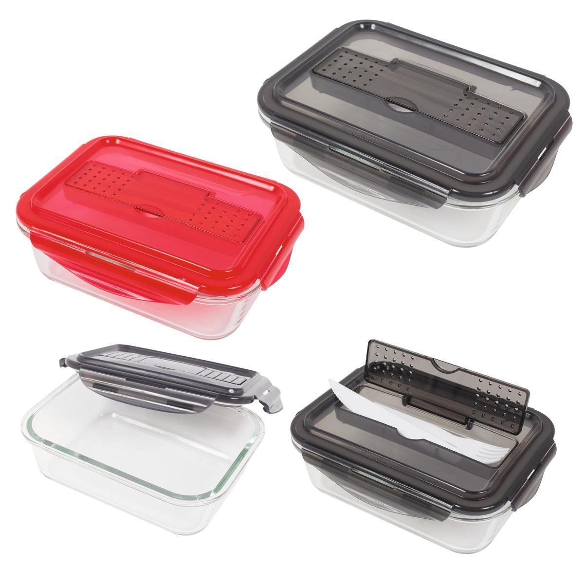 Lunch box en verre + 2 couverts - 20 x 15 x 7 cm - Différents modèles