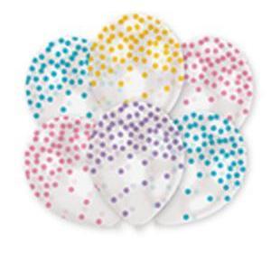 6 ballons latex confettis pastel - ø 28 cm - Multicolore, transparent