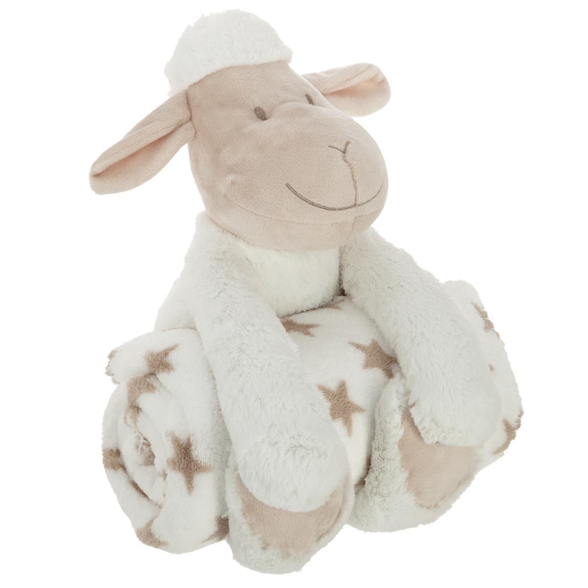 Plaid + Peluche - H 25 cm - Blanc - ATMOSPHERA