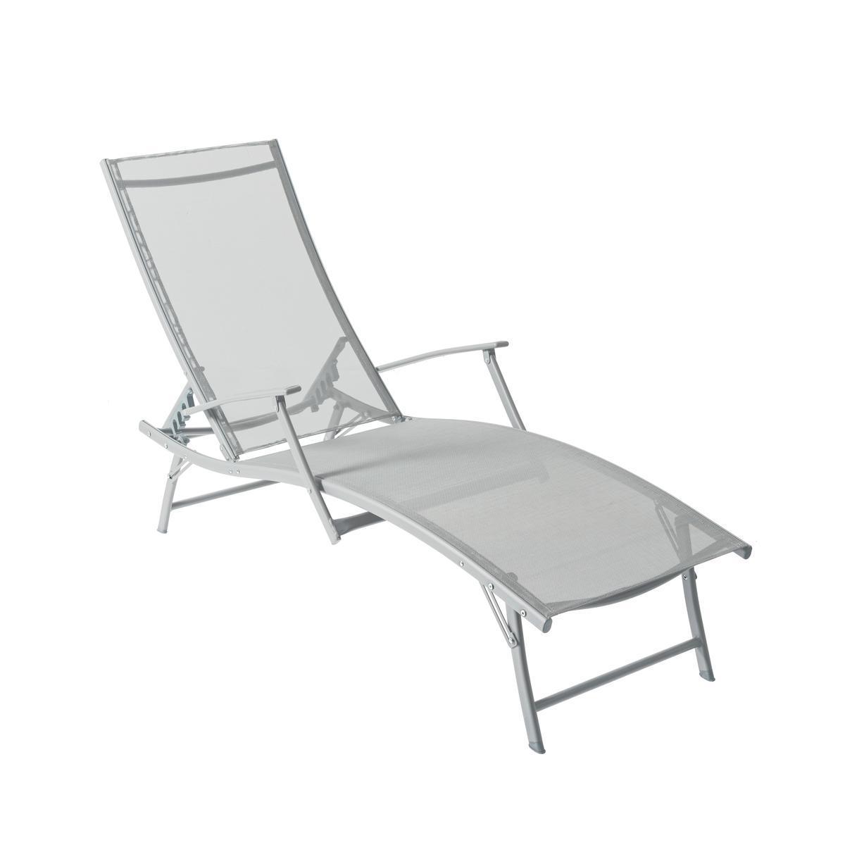 Transat avec accoudoirs Sunny - L 182 x 60 x H 34 cm - Gris clair