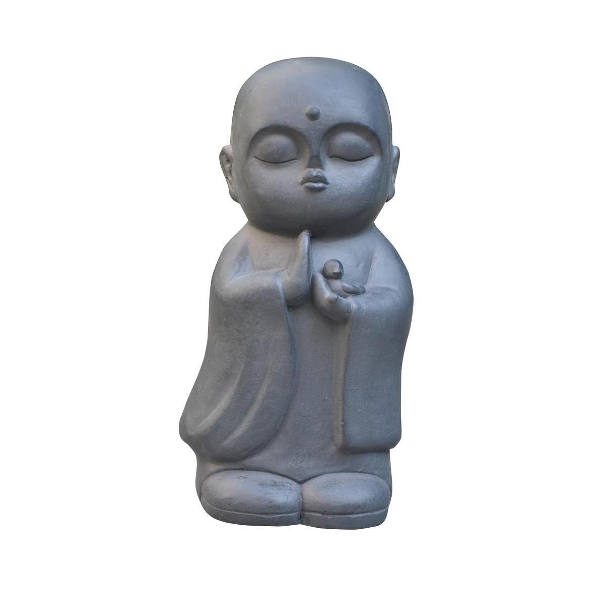 Satue de Bouddha qui prie - Hauteur 34 cm - gris clair