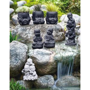 Statue 3 enfants Bouddhas - H 36 cm - Gris - MOOREA
