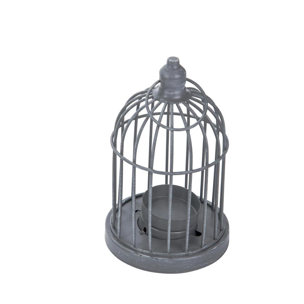 Lanterne cage + bougeoir - ø 9.5 x H 15 cm – Gris – MOOREA