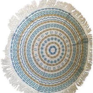 Tapis rond imprimé Bohème - ø 150 cm - Bleu, blanc, beige