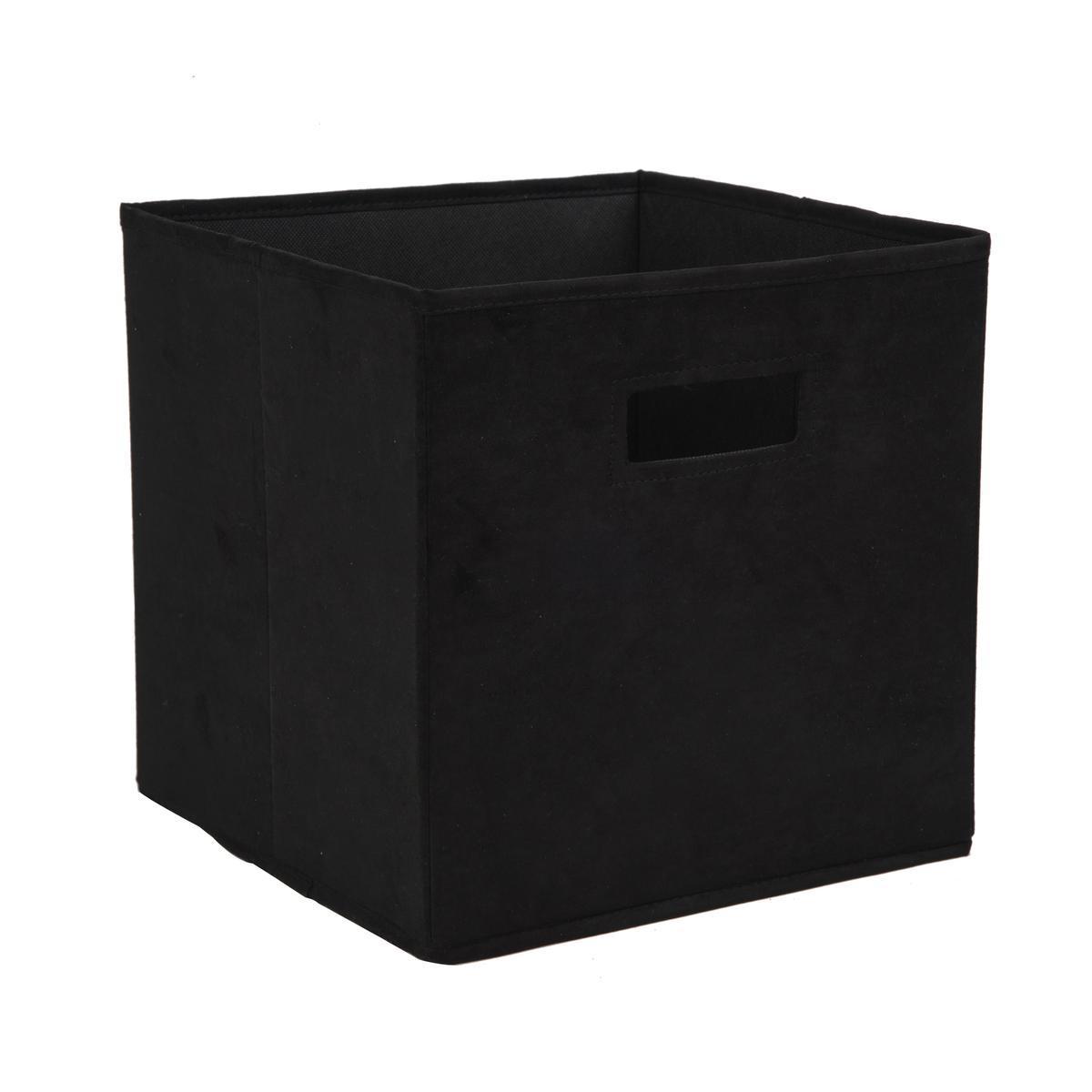 Cube de rangement en suédine - 28 x 28 x H 28 cm - Noir