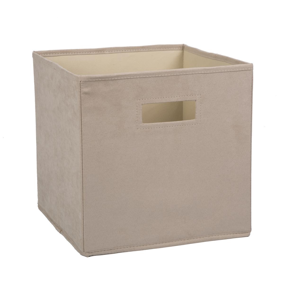 Cube de rangement en suédine - 28 x 28 x H 28 cm - Beige