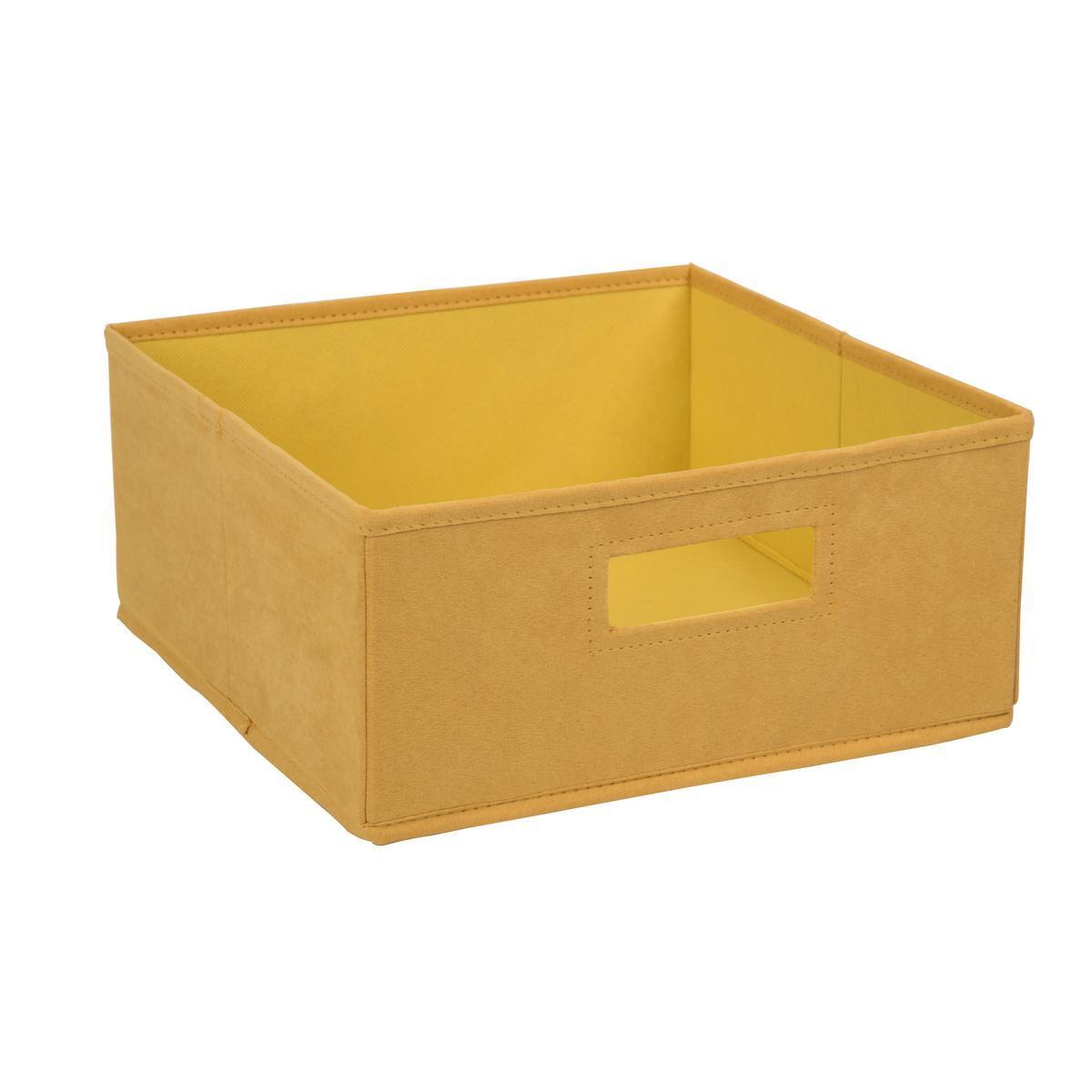 Cube de rangement en suédine - 28 x 28 x H 13 cm - Jaune moutarde