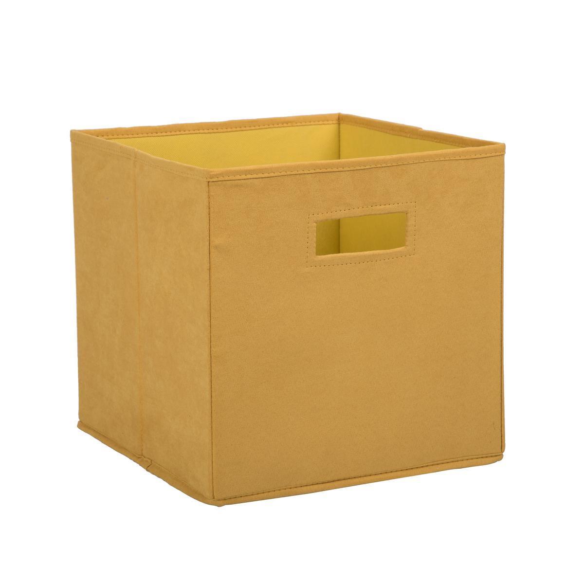 Cube de rangement en suédine - 28 x 28 x H 28 cm - Jaune moutarde