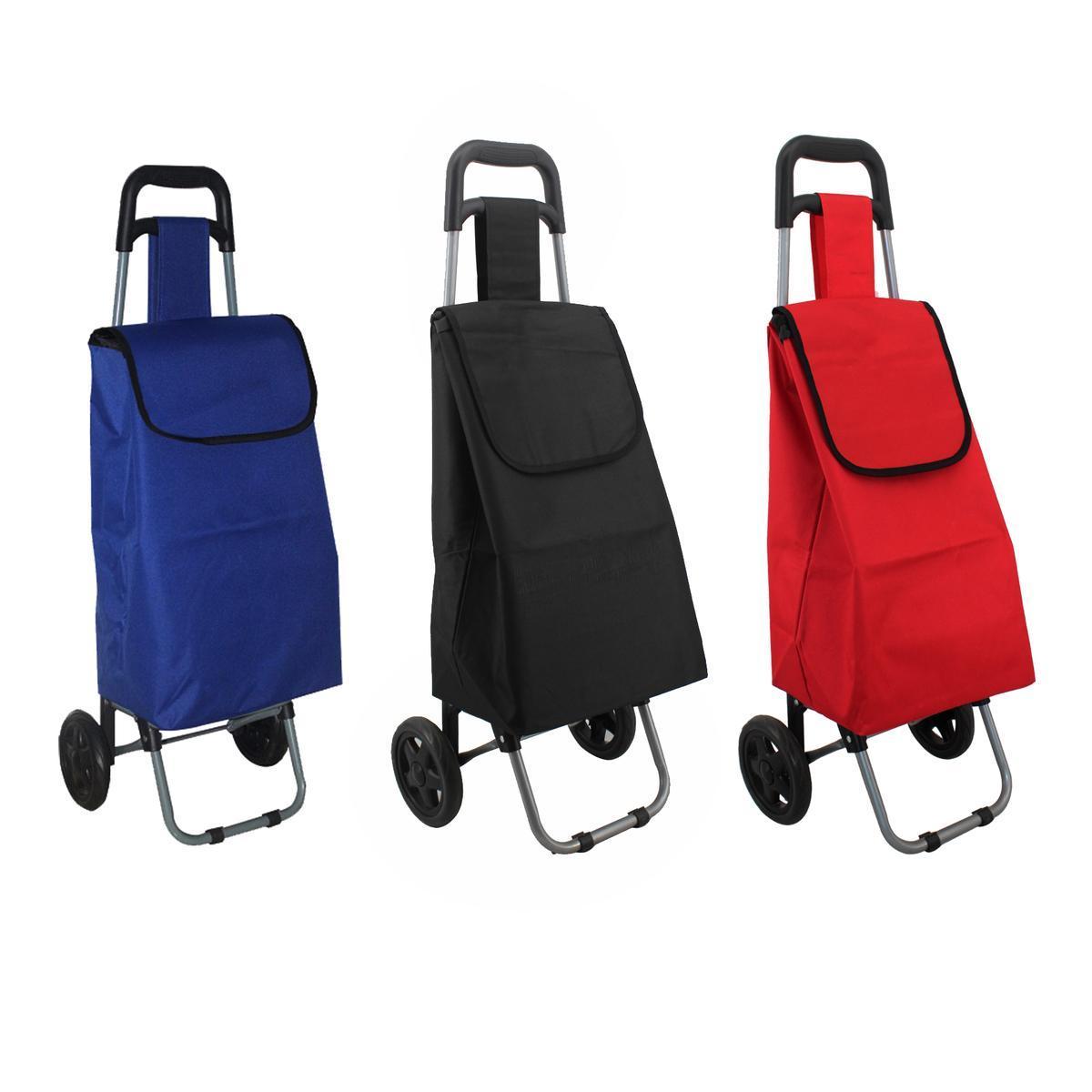 Chariot de course - L 19 x H 53 x l 32 cm - Noir, rouge, bleu