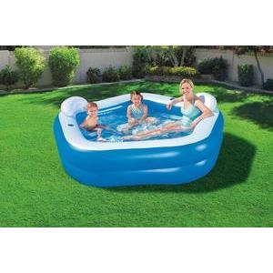 Piscine gonflable avec sièges - L 213 x H 69 x l 206 cm - Bleu, blanc - BESTWAY