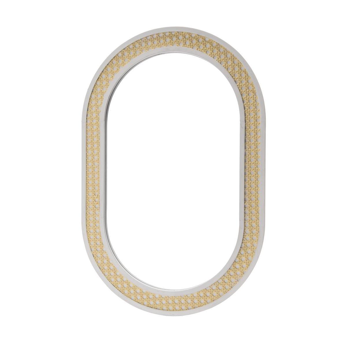 Miroir ovale à cannage - H 58 x 38 x 1.6 cm - Beige, blanc