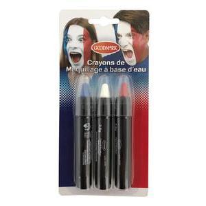 Crayons de maquillage supporter - 3 pièces - Bleu, blanc, rouge