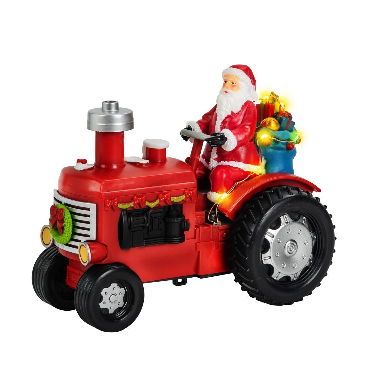 Père Noël sur tracteur musical & lumineux à fausse fumée - 18 x 10 x 14 cm - Multicolore - FAIRY STARS