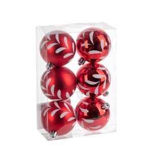 6 boules de Noël à feuilles - ø 6 cm - Rouge, blanc