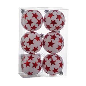 6 boules de Noël à étoiles - ø 6 cm - Rouge, blanc