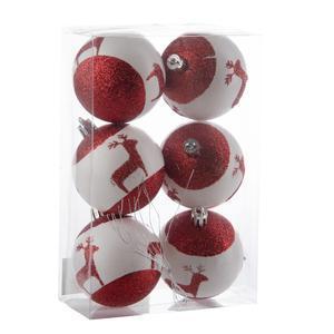 6 boules de Noël renne en scène - ø 6 cm - Rouge, blanc