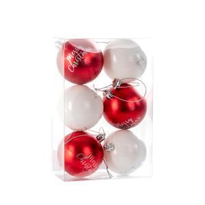 6 boules Merry Christmas - ø 6 cm - Rouge, blanc