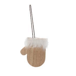 Suspension Moufle en bois - 7 x 8 cm - Marron, blanc