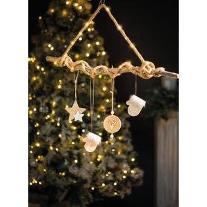 Suspension Moufle en bois - 7 x 8 cm - Marron, blanc