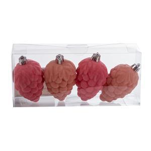 4 Suspensions Pommes de pin velours - 4.7 x 4 x 8 cm - Rose, rouge