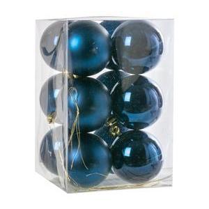 12 boules de Noël assorties - ø 6 cm - Différents coloris - Bleu