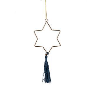 Suspension étoile à six branches - 8 x 19 cm - Or, bleu
